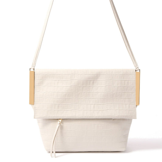 Giselle Leather Bag with Croc-Embossed Pattern, White