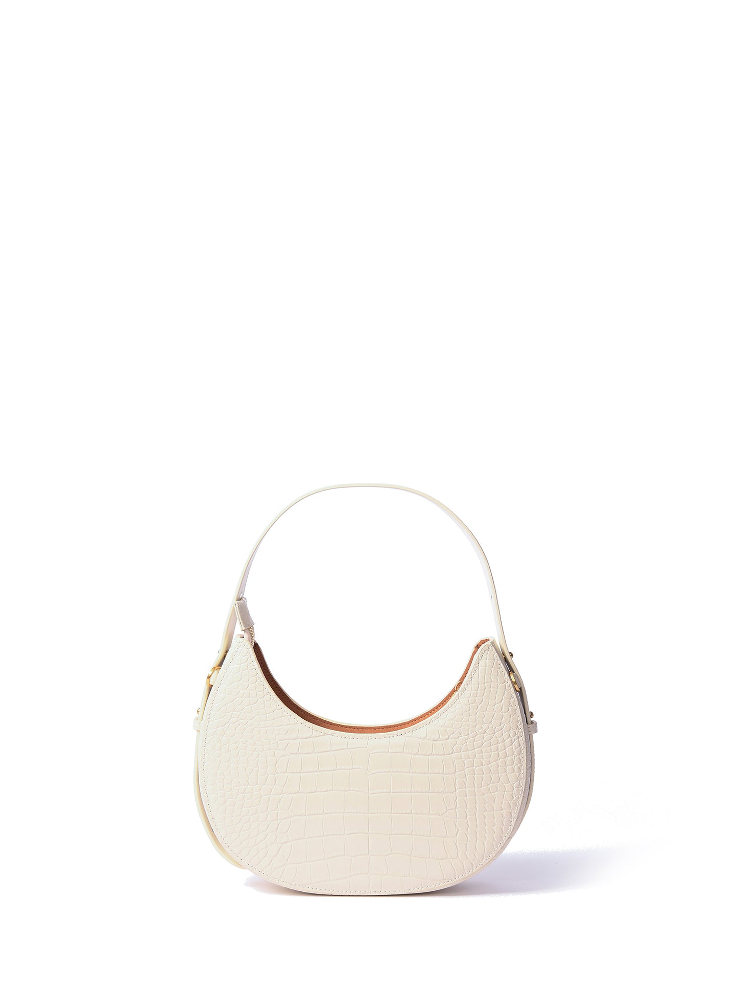 Naomi Leather Moon Bag with Croc-Embossed Pattern, White