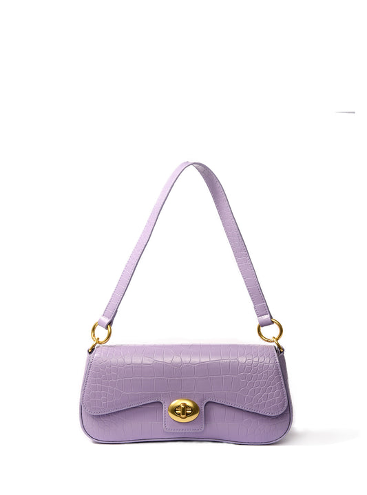 Jacqueline Leather Bag with Croc-Embossed Pattern, Purple