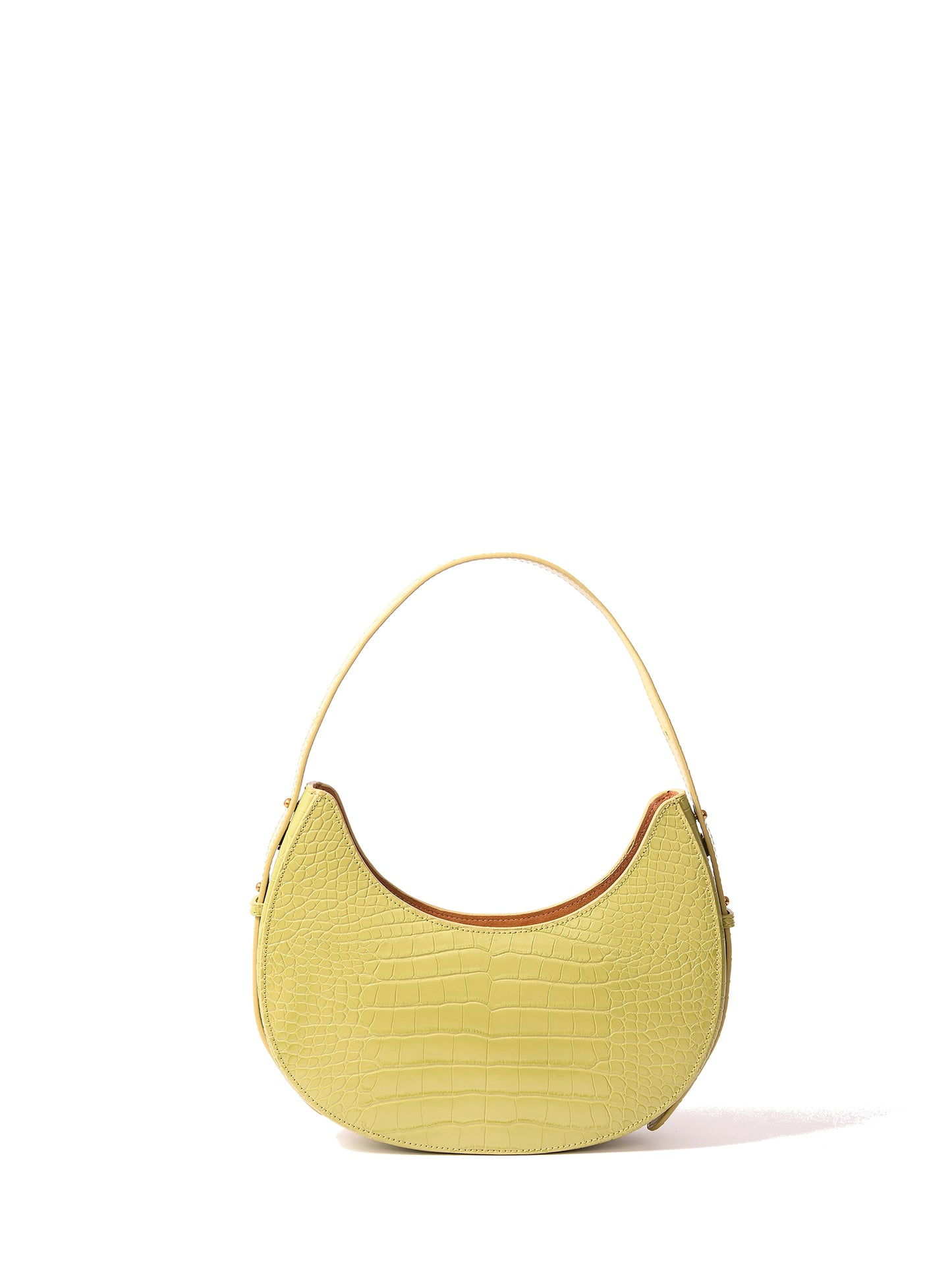 Naomi Leather Moon Bag with Croc-Embossed Pattern, Green
